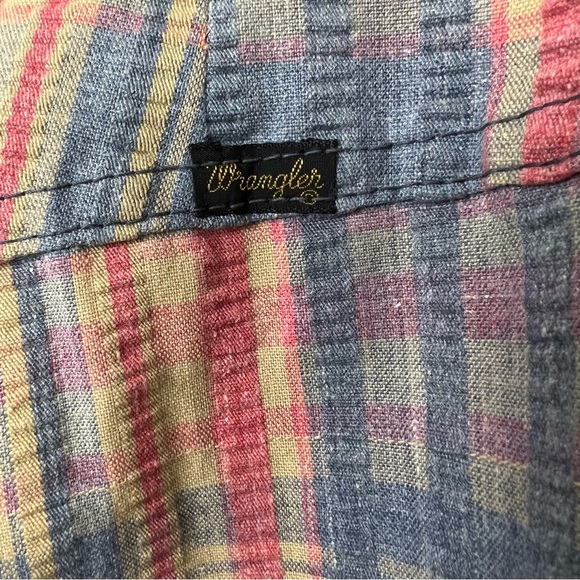 Vintage Wrangler Blue/Red Plaid 70s Seersucker High Rise Flared Pants Size 26 - Picture 5 of 6